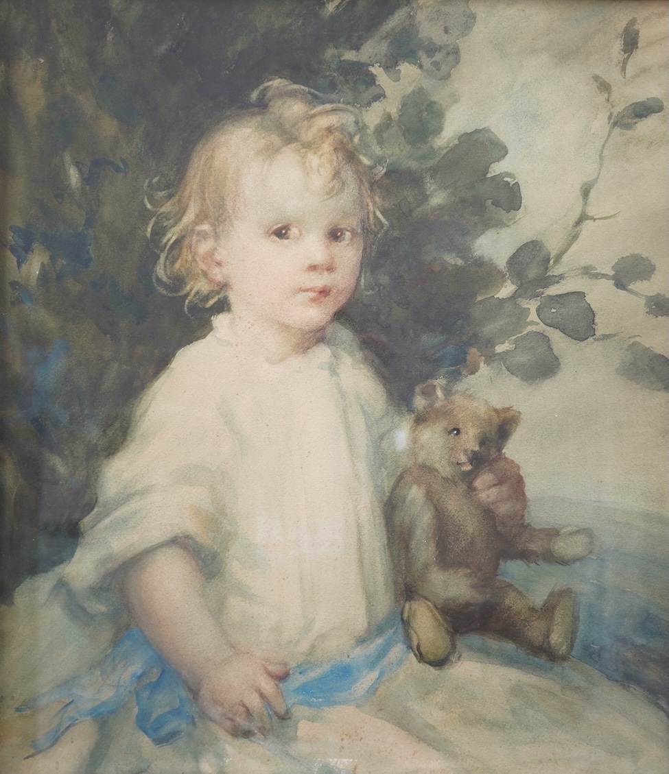 Ambrose McEvoy ARA, (1878-1927), Portrait of a child holding a teddy bear